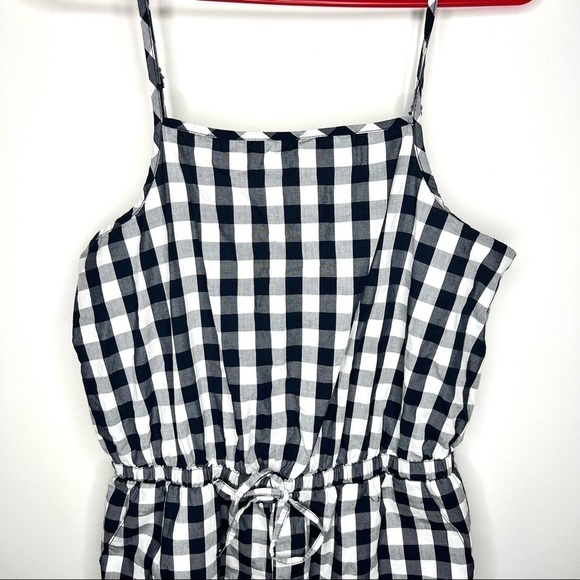 Cisono Navy and White Plaid Gingham Cotton Spaghetti Strap Romper Size Large - Picture 2 of 15